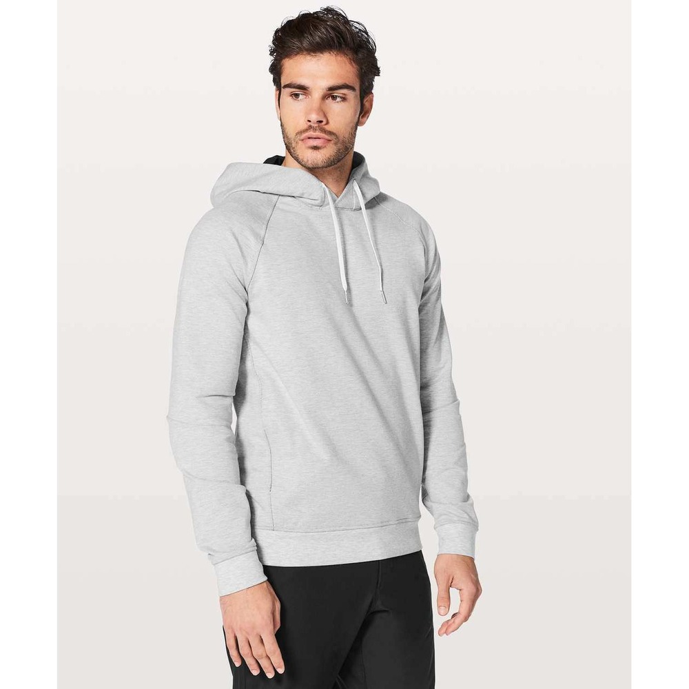 Lululemon Mens City Sweat Pullover Hoodie Heathered Light Grey Size L